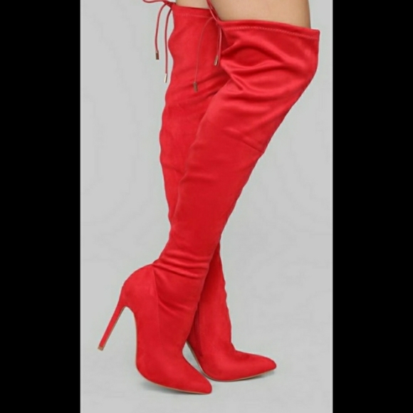 Fashion Nova Shoes - Fashion Nova Red Over The Knee Suede Stiletto Boot